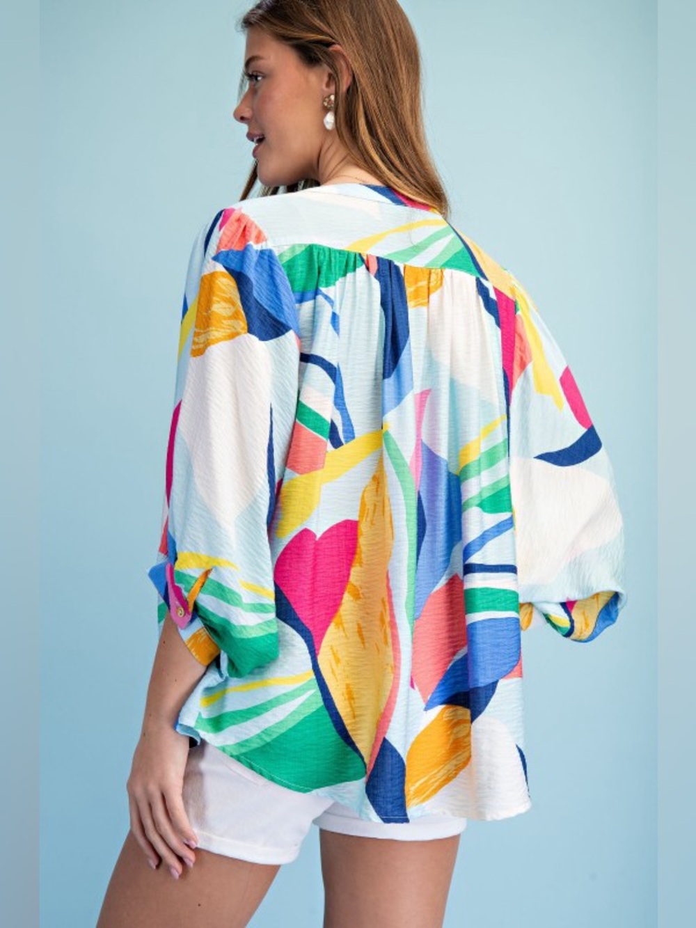 Colorful Abstract Button-Front Blouse - Picture 7 of 7